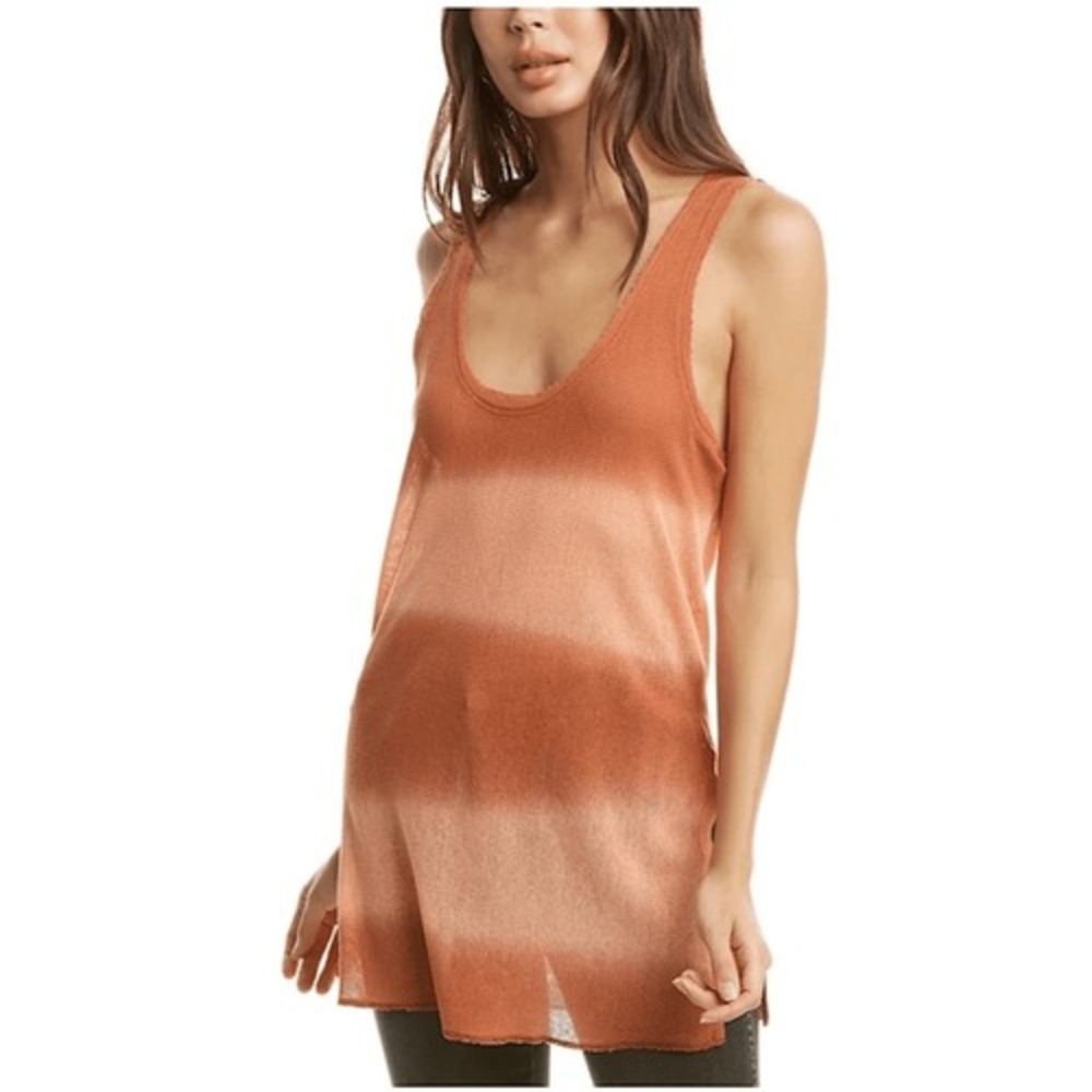 Free People Joni Maxi Tank Cotton Sheer Orange Beige Citrus Sunset Combo‎ L NWT